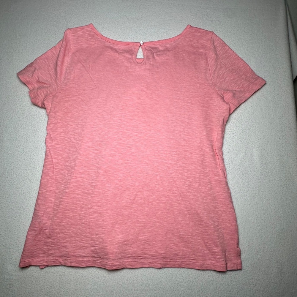 Talbots Petite Pink Crochet Lace Yoke Slub Cotton Tee Top SP - Picture 5 of 6